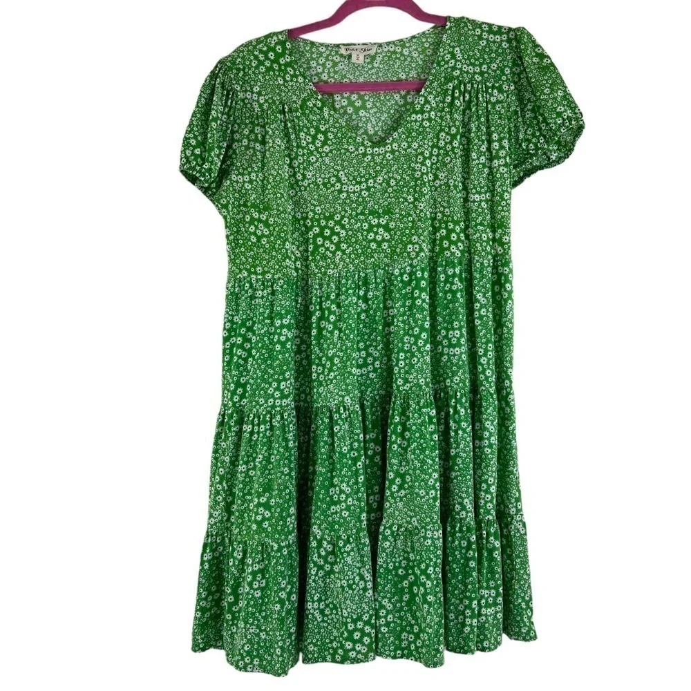 Violet Skies Green Floral Dress Medium